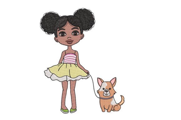 African Little Girl with a Dog Embroidery Design Review