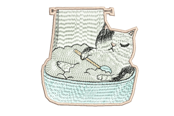 Cat in Bath: A Unique Embroidery Design