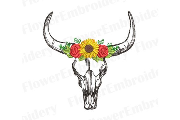 Cow Skull in Flowers