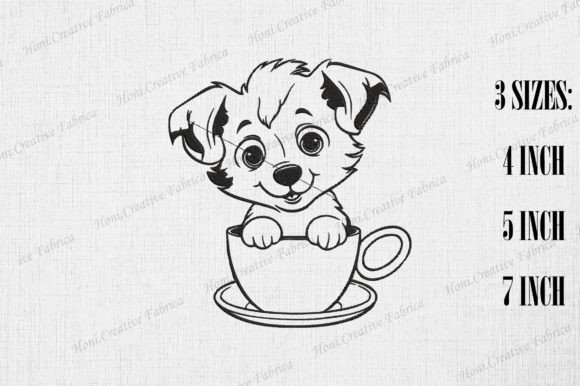 Cute Border Collie Dog in Coffee Cup for Sweatshirt Embroidery