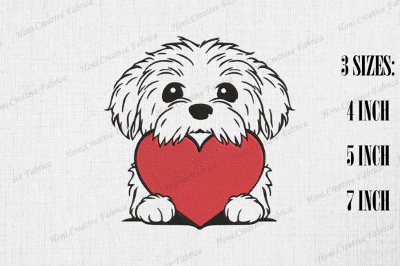 Cute Havanese Peeking from Heart Review for Seasonal Embroidery
