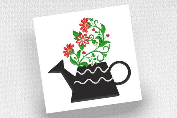 Flower Watering Can Embroidery Design