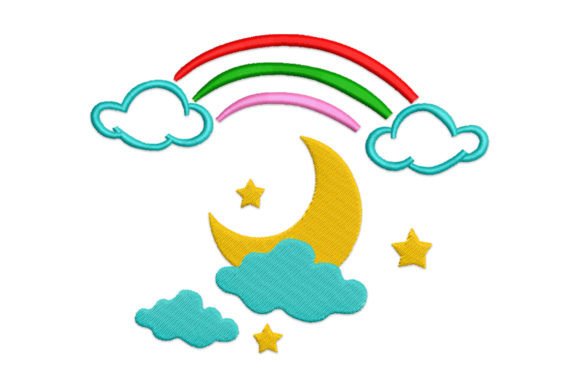 Stars Moon Rainbow Cloud and Sun