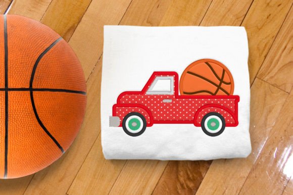 Vintage Truck with Basketball Applique: A Playful Embroidery Design for Personalized Gifts